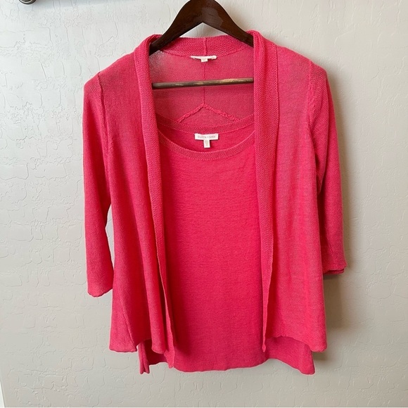 Eileen Fisher 100% Hemp coral pink coordinate knit Set,top and open cardigan - Picture 3 of 16